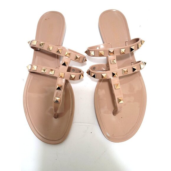 Olivia Miller Womens Studded Jelly Flit Flot Thong Sandals Nude Beige Size 6 - Picture 2 of 9